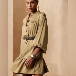 NWT! BANANA REPUBLIC Old Money Quiet Luxury ICED LATTE FLOUNCE HEM MINI DRESS